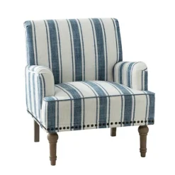Kirkland's Home Blue White Stripe Upholstered Accent Chair- Accent Chairs