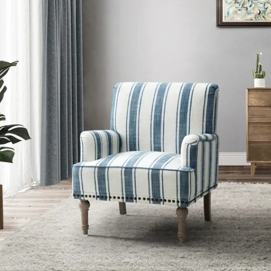 Kirkland's Home Blue White Stripe Upholstered Accent Chair- Accent Chairs