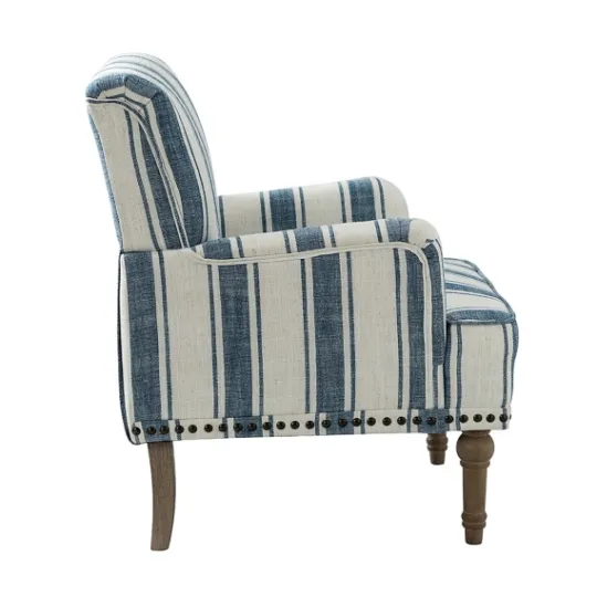 Kirkland's Home Blue White Stripe Upholstered Accent Chair- Accent Chairs