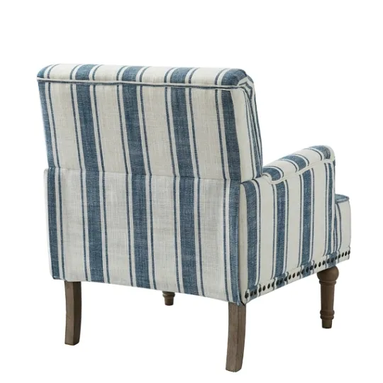 Kirkland's Home Blue White Stripe Upholstered Accent Chair- Accent Chairs