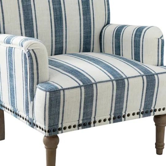 Kirkland's Home Blue White Stripe Upholstered Accent Chair- Accent Chairs