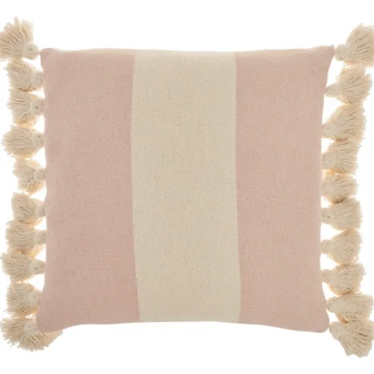 Kirkland's Home Blush And Ivory Striped Tassel Pillow- Pillows