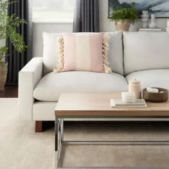 Kirkland's Home Blush And Ivory Striped Tassel Pillow- Pillows
