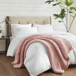 Kirkland's Home Blush Chunky Double Knit Cozy Throw- Blankets & Throws