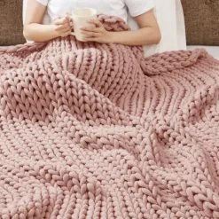 Kirkland's Home Blush Chunky Double Knit Cozy Throw- Blankets & Throws
