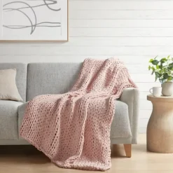 Kirkland's Home Blush Chunky Double Knit Cozy Throw- Blankets & Throws