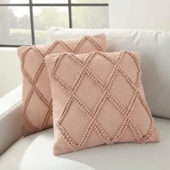 Kirkland's Home Blush Knotted Lattice Throw Pillows, Set Of 2- Pillows