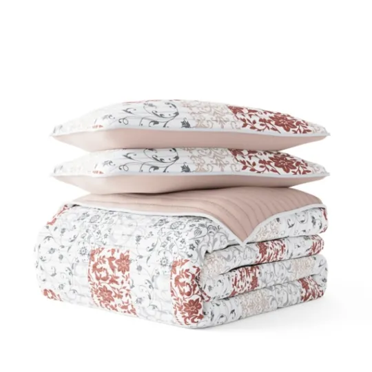 Kirkland's Home Blush Patchwork Reversible 3-Pc. Queen Quilt Set- Quilts