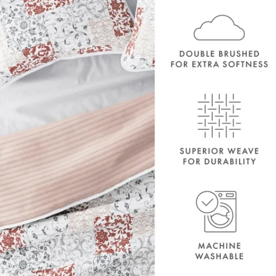 Kirkland's Home Blush Patchwork Reversible 3-Pc. Queen Quilt Set- Quilts