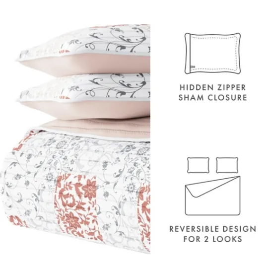 Kirkland's Home Blush Patchwork Reversible 3-Pc. Queen Quilt Set- Quilts