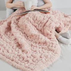 Kirkland's Home Blush Ruched Faux Fur Throw- Blankets & Throws