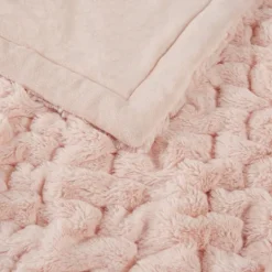 Kirkland's Home Blush Ruched Faux Fur Throw- Blankets & Throws