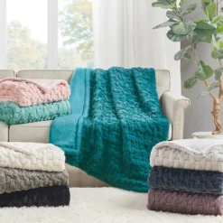 Kirkland's Home Blush Ruched Faux Fur Throw- Blankets & Throws