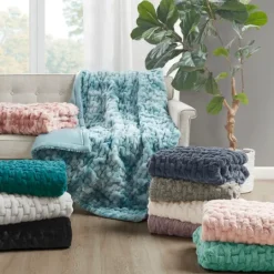 Kirkland's Home Blush Ruched Faux Fur Throw- Blankets & Throws
