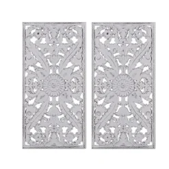 Kirkland's Home Botanical Wood Carved Panel Wall Plaques, Set Of 2- Wall Plaques