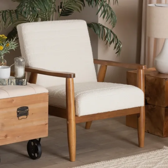 Kirkland's Home Boucle & Wood Frame Accent Chair- Accent Chairs