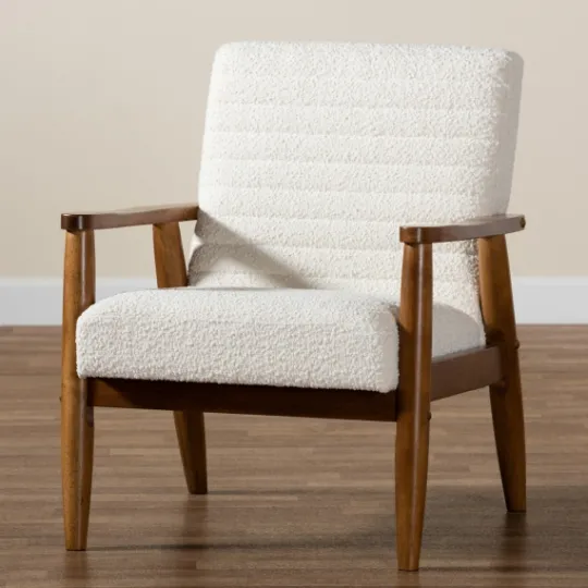 Kirkland's Home Boucle & Wood Frame Accent Chair- Accent Chairs