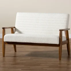 Kirkland's Home Boucle & Wood Frame Loveseat- Sofas & Loveseats
