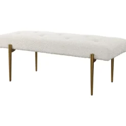 Kirkland's Home Boucle Seat And Gold Legs Bench- Benches & Ottomans
