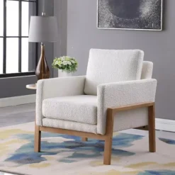 Kirkland's Home Boucle Wood Frame Accent Chair- Accent Chairs