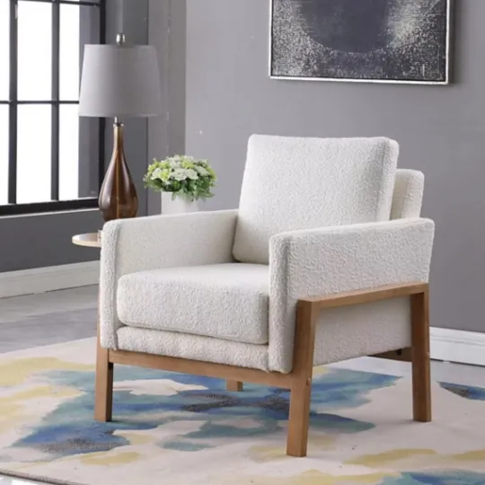 Kirkland's Home Boucle Wood Frame Accent Chair- Accent Chairs