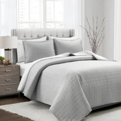Kirkland's Home Box Stitch Cotton King 3-Pc. Quilt Set- Quilts