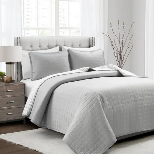 Kirkland's Home Box Stitch Cotton King 3-Pc. Quilt Set- Quilts