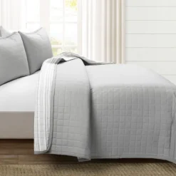 Kirkland's Home Box Stitch Cotton King 3-Pc. Quilt Set- Quilts