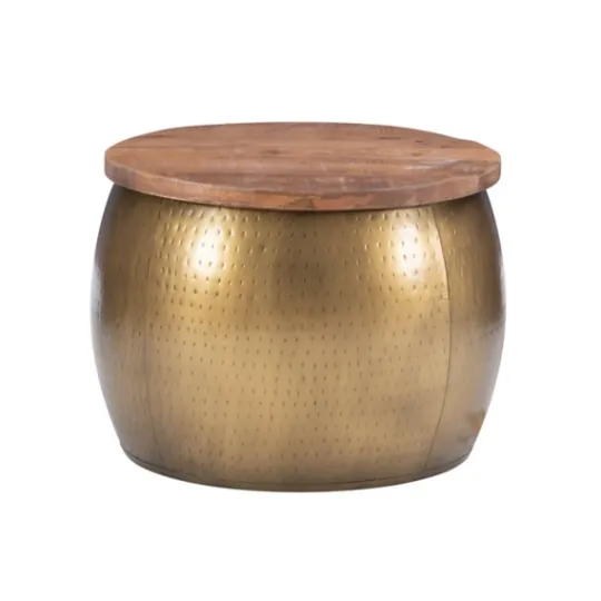 Kirkland's Home Brass Hammered Drum Storage Coffee Table- Coffee Tables