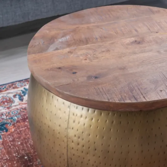 Kirkland's Home Brass Hammered Drum Storage Coffee Table- Coffee Tables