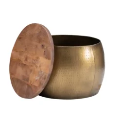 Kirkland's Home Brass Hammered Drum Storage Coffee Table- Coffee Tables