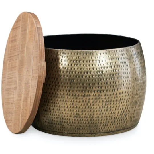 Kirkland's Home Brass Hammered Drum Storage Coffee Table- Coffee Tables