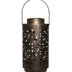 Kirkland's Home Brass Metal Flower Cutout Solar Lantern- Outdoor Lighting
