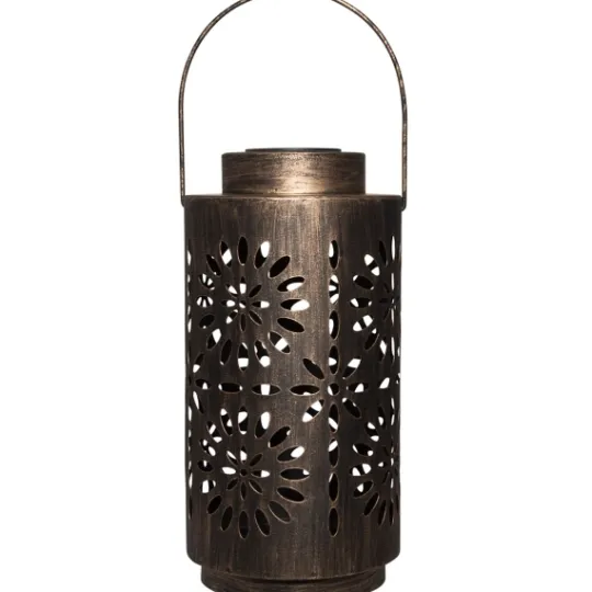Kirkland's Home Brass Metal Flower Cutout Solar Lantern- Outdoor Lighting