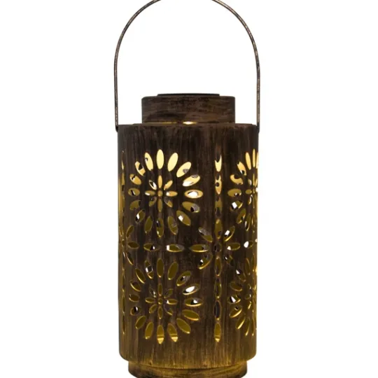 Kirkland's Home Brass Metal Flower Cutout Solar Lantern- Outdoor Lighting