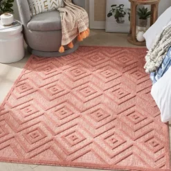 Kirkland's Home Bright Coral Diamond Outdoor Area Rug, 6X9- Outdoor Rugs
