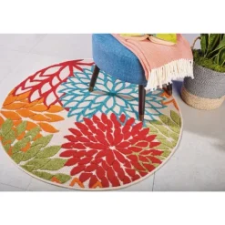 Kirkland's Home Bright Leaves Round Outdoor Area Rug, 5X5- Outdoor Rugs