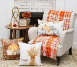 Kirkland's Home Bright Orange Harvest Plaid Throw- Blankets & Throws