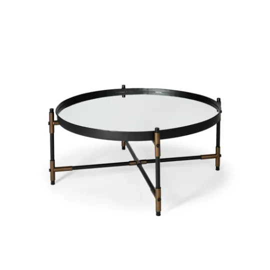 Kirkland's Home Bronze And Onyx Mirror Top Round Coffee Table- Coffee Tables