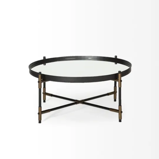 Kirkland's Home Bronze And Onyx Mirror Top Round Coffee Table- Coffee Tables