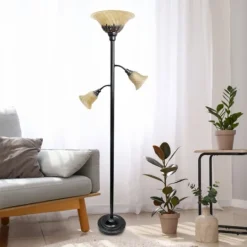 Kirkland's Home Bronze And 3-Scallop Glass Floor Lamp- Floor Lamps