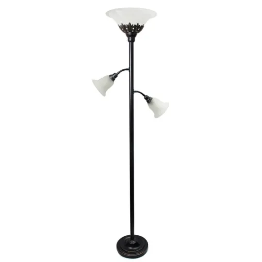 Kirkland's Home Bronze And White 3-Scallop Glass Floor Lamp- Floor Lamps