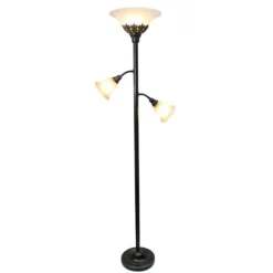 Kirkland's Home Bronze And White 3-Scallop Glass Floor Lamp- Floor Lamps