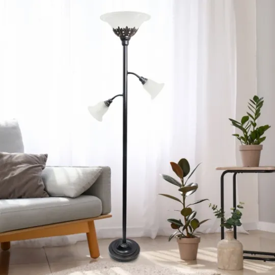 Kirkland's Home Bronze And White 3-Scallop Glass Floor Lamp- Floor Lamps