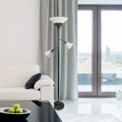 Kirkland's Home Bronze And White 3-Scallop Glass Floor Lamp- Floor Lamps