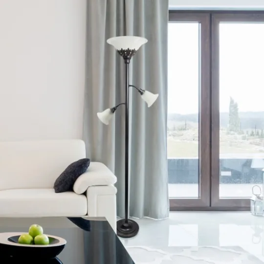 Kirkland's Home Bronze And White 3-Scallop Glass Floor Lamp- Floor Lamps