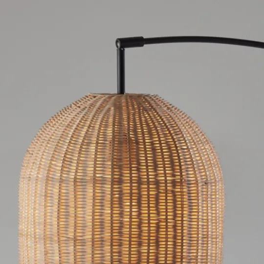 Kirkland's Home Bronze And Woven Rat Arc Floor Lamp- Floor Lamps