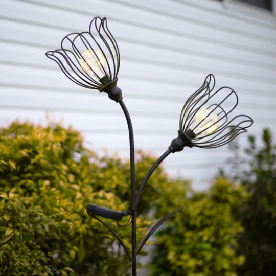 Kirkland's Home Bronze Flowers Solar Lantern Yard Stake- Outdoor Lighting