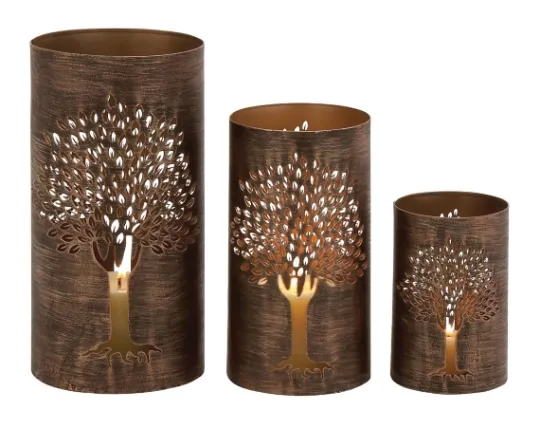 Kirkland's Home Bronze Metal Tree Hurricanes, Set Of 3- Candle Holders
