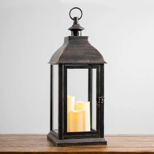 Kirkland's Home Bronze Plastic Lantern With Led Pillar Candles- Lanterns